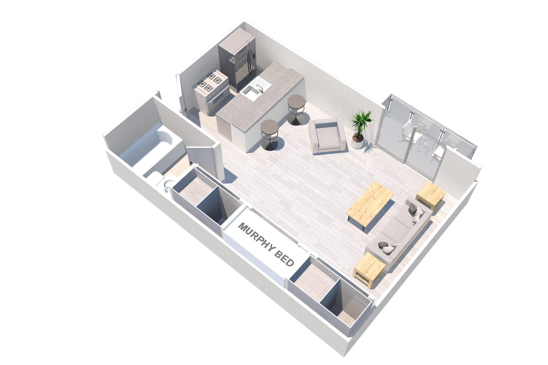 Floor plan for studio, 1 bath, 360 sqft